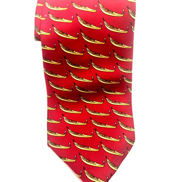Fabris Venezia 100% Silk Tie Made in Italy Red Venetian Gondola Novelty Necktie - Picture 3 of 5